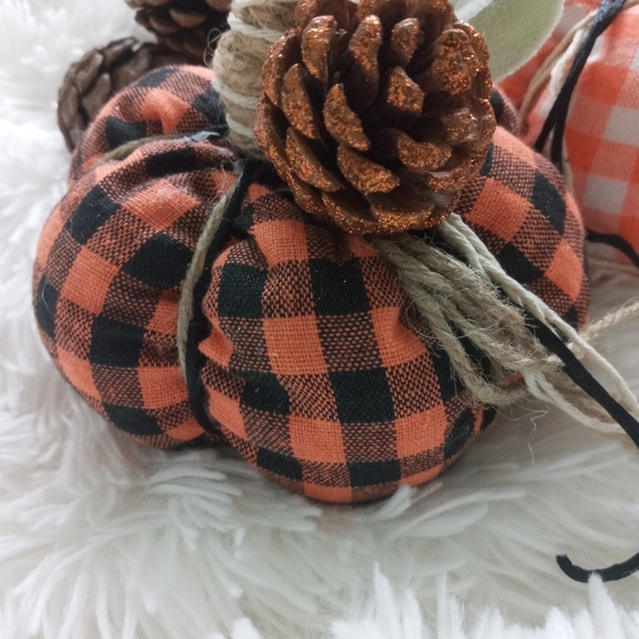 Farmhouse Fall Fabric Pumpkin Decor Handmade - Picture 3 of 6